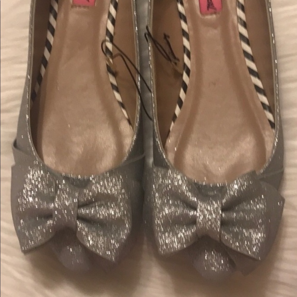 Silver Glitter flats with Bow